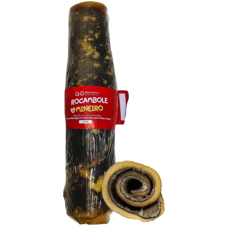 Petisco Natural para Roer Graúdo Rocambole Grande Pele Bovina  Reduz Ansiedade Cães  Alecrim Pet