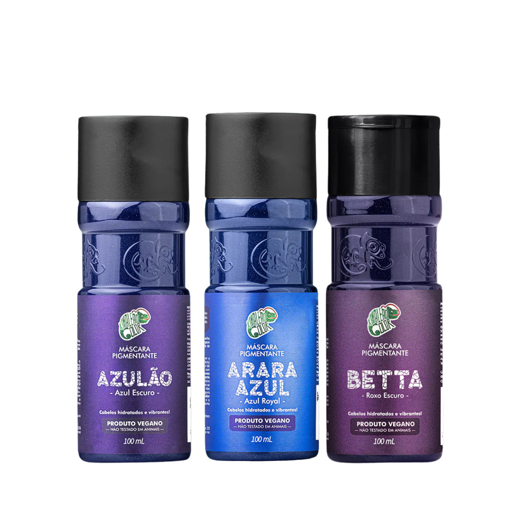 Kamaleão Blue Mermaid Hair / Azul Sereia Azulão 100ml + Arara Azul 100ml + Betta 100ml