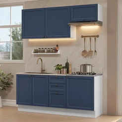 Armário de Cozinha Compacta 180 cm Branco/Azul Vik Madesa 01