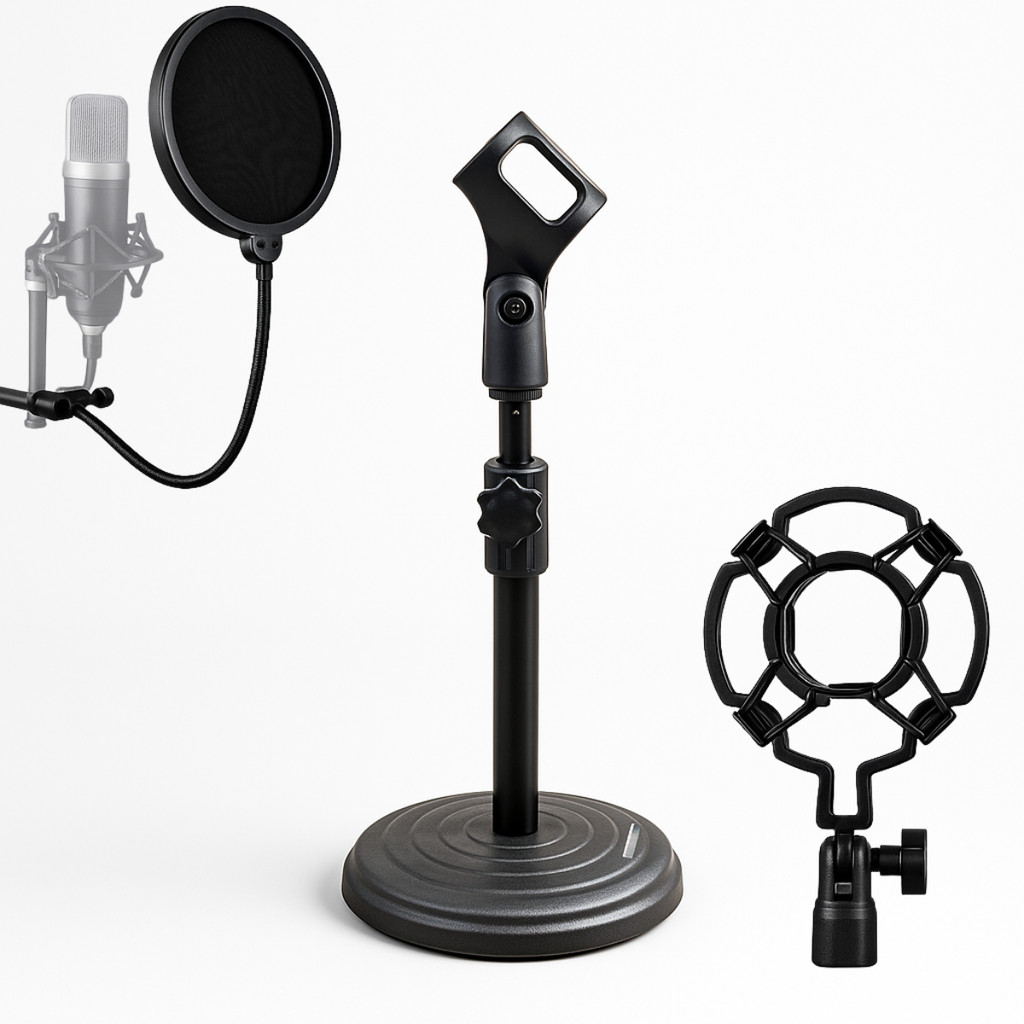 Suporte Pedestal Mesa P/ Microfone+ Shock Mount Aranha + Pop
