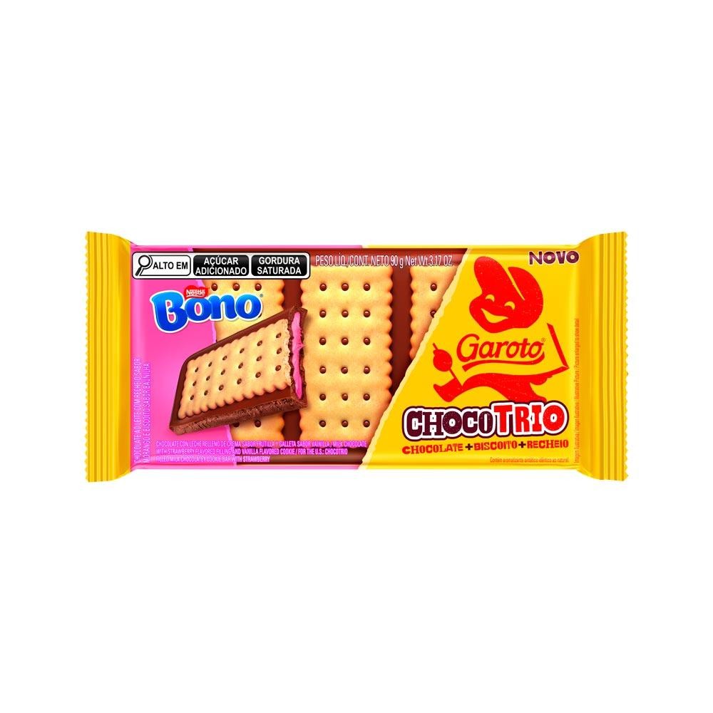 CHOCOLATE GAROTO CHOCOTRIO BONO MORANGO 90G - Food & Beverages