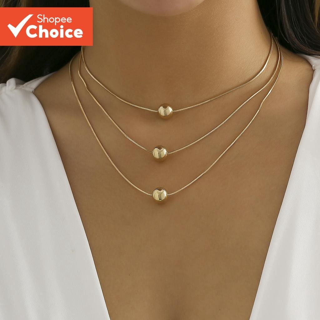 Conjunto De Colar De Corrente De Bola Em Camadas De 3 Peças Para Mulheres Minimalista Destacável Empilhável Gargantilha 