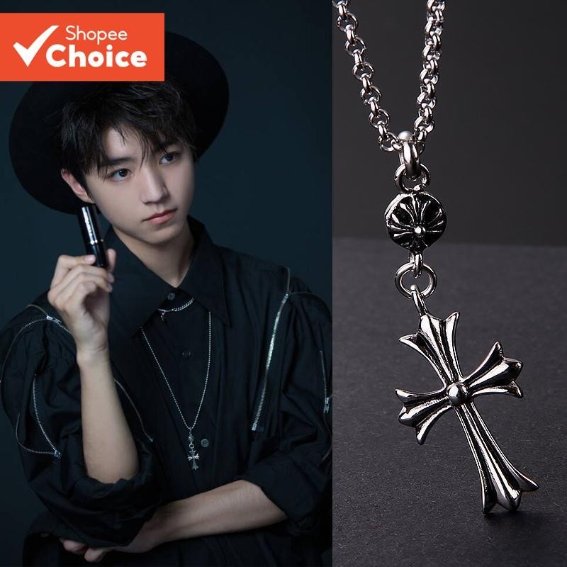 Colar Com Pingente De Cruz De Aço De Titânio Vintage Corrente Longa Moda Versátil Unissex Joias Góticas