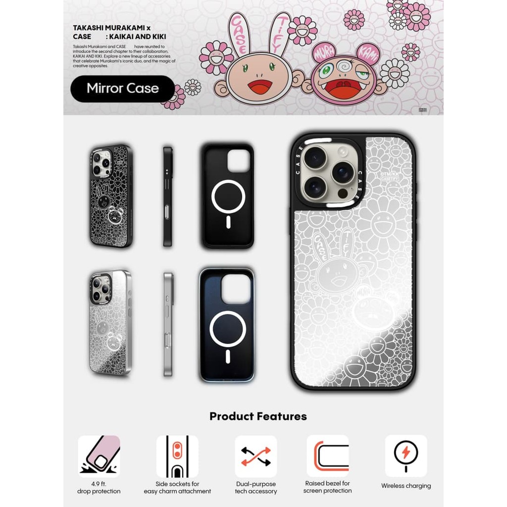 CASECASE X KAIKAI E KIKI FLOWER BLOSSOM MONO Capa De Sucção Magnética Preta Prateada Espelhada Para IPhone 16 15 14 13 1