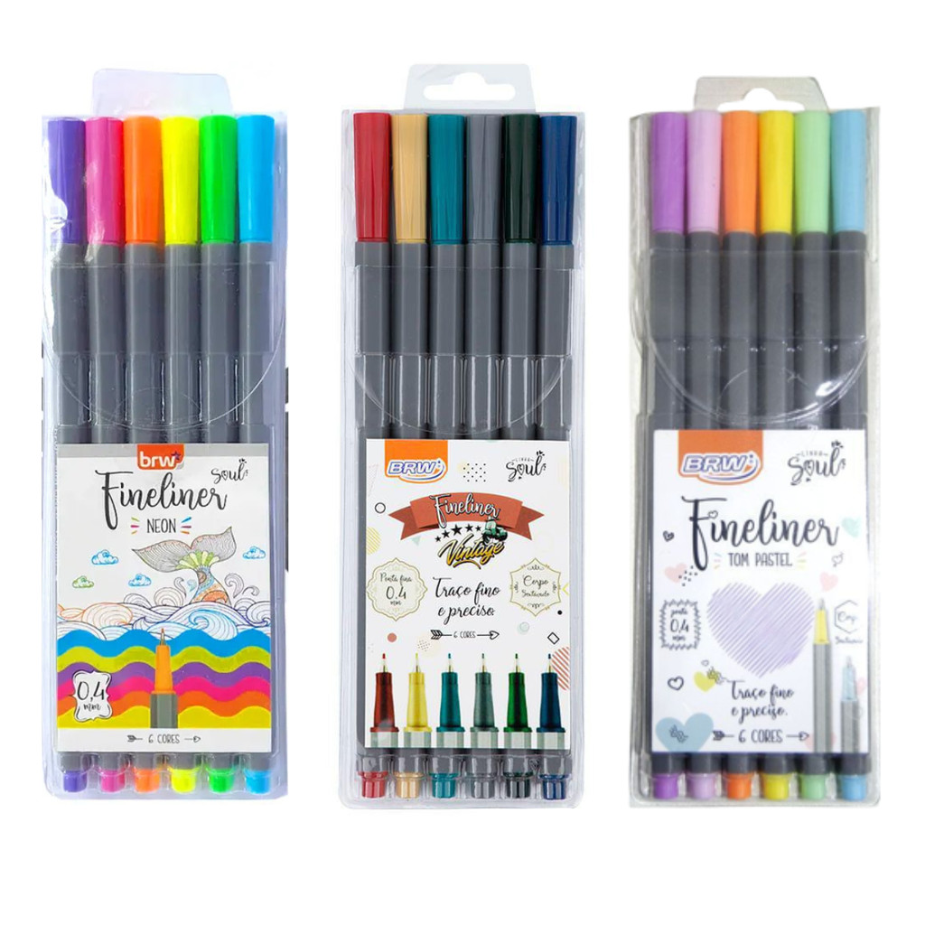 Kit 6 Canetas Fineliner Sextavada 0,4mm Neon Soul - BRW em Oferta na Shopee