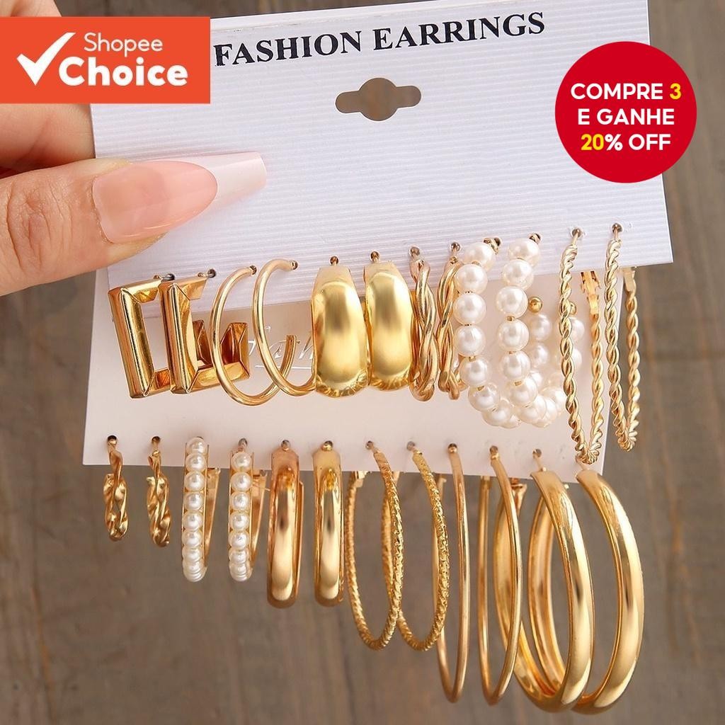 Conjunto De Brincos Quadrados De Argola De Liga Europeia Americana , 6 Pares De Joias De P...