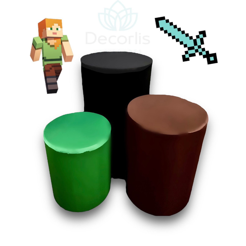 Trio de Capas para Cilindro DECORAÇÃO para Festas TEMA MANECRAFTY