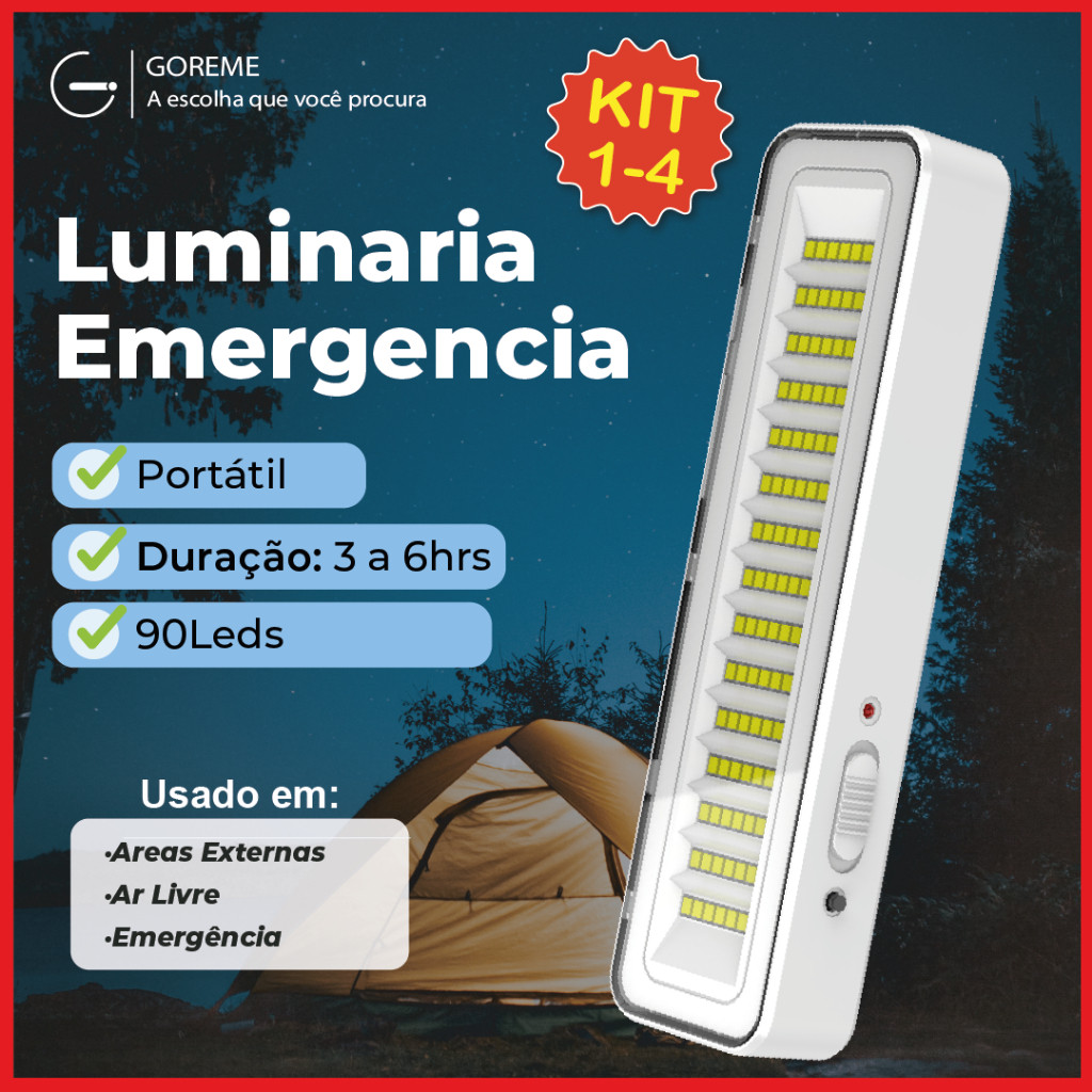 Luminária Emergência Lâmpada Portátil 90 Leds PRO Recarregável Bivolt Luz Branca Fria em Oferta na Shopee