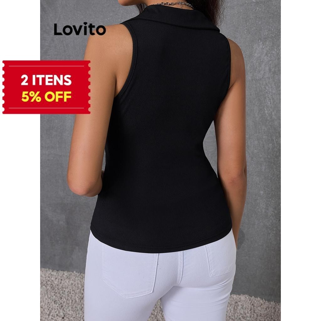 (Trendy) Lovito Regata casual com zíper liso para mulheres LBL14185 - Women Clothes