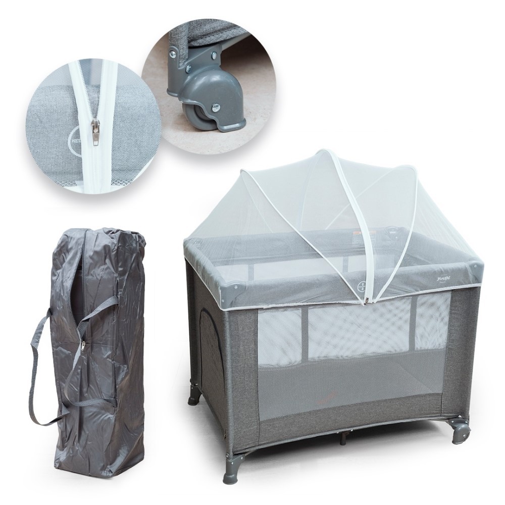 Berço e Cercadinho Portátil Com Bolsa para Transporte Grafite Yuupi em Oferta na Shopee