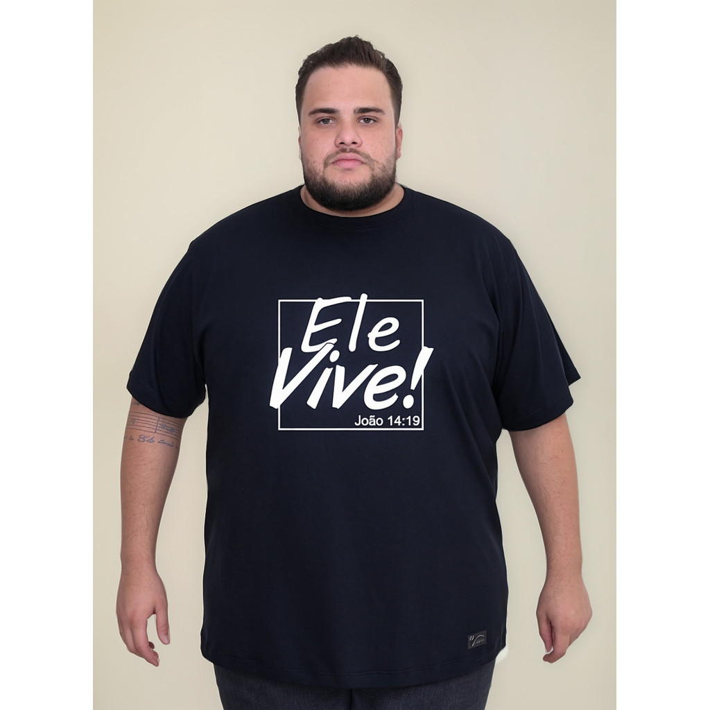 Camiseta Ele Vive Plus Size Cristã Masculinas Camisa