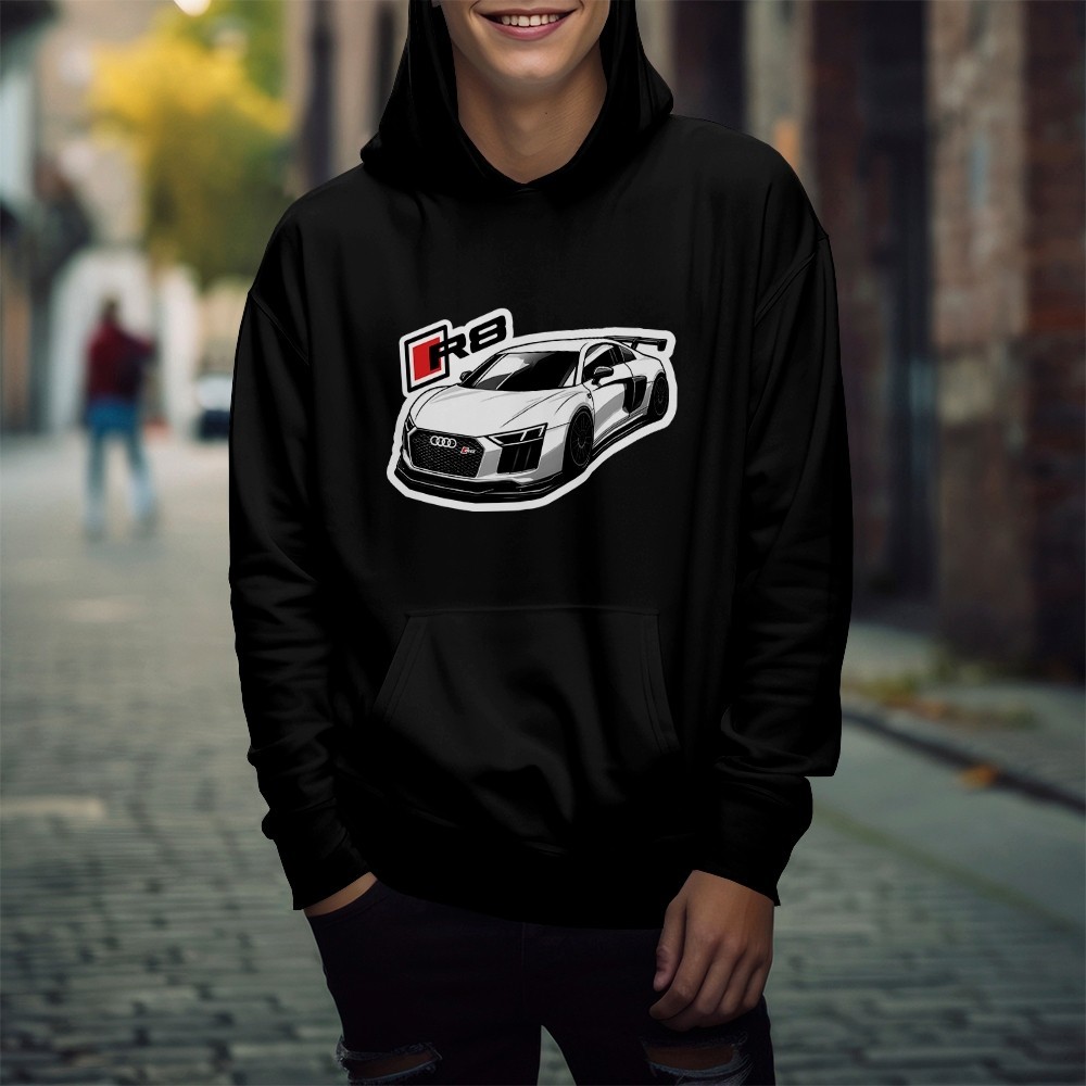 Blusa Moletom Carro Audi R8 Branco Baixo Turbo Drift Estilosa Corrida REF 3043 Home Custom