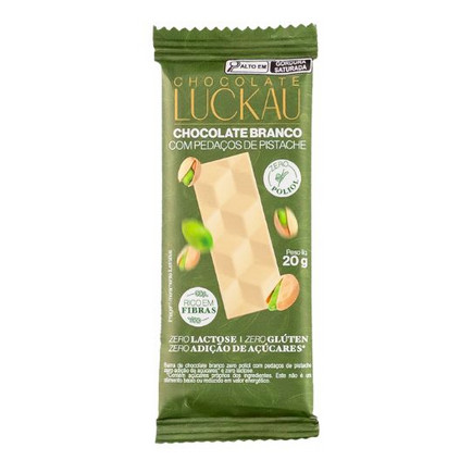 Chocolate Branco Zero com Pedaços de Pistache 20g – Luckau em Oferta na Shopee
