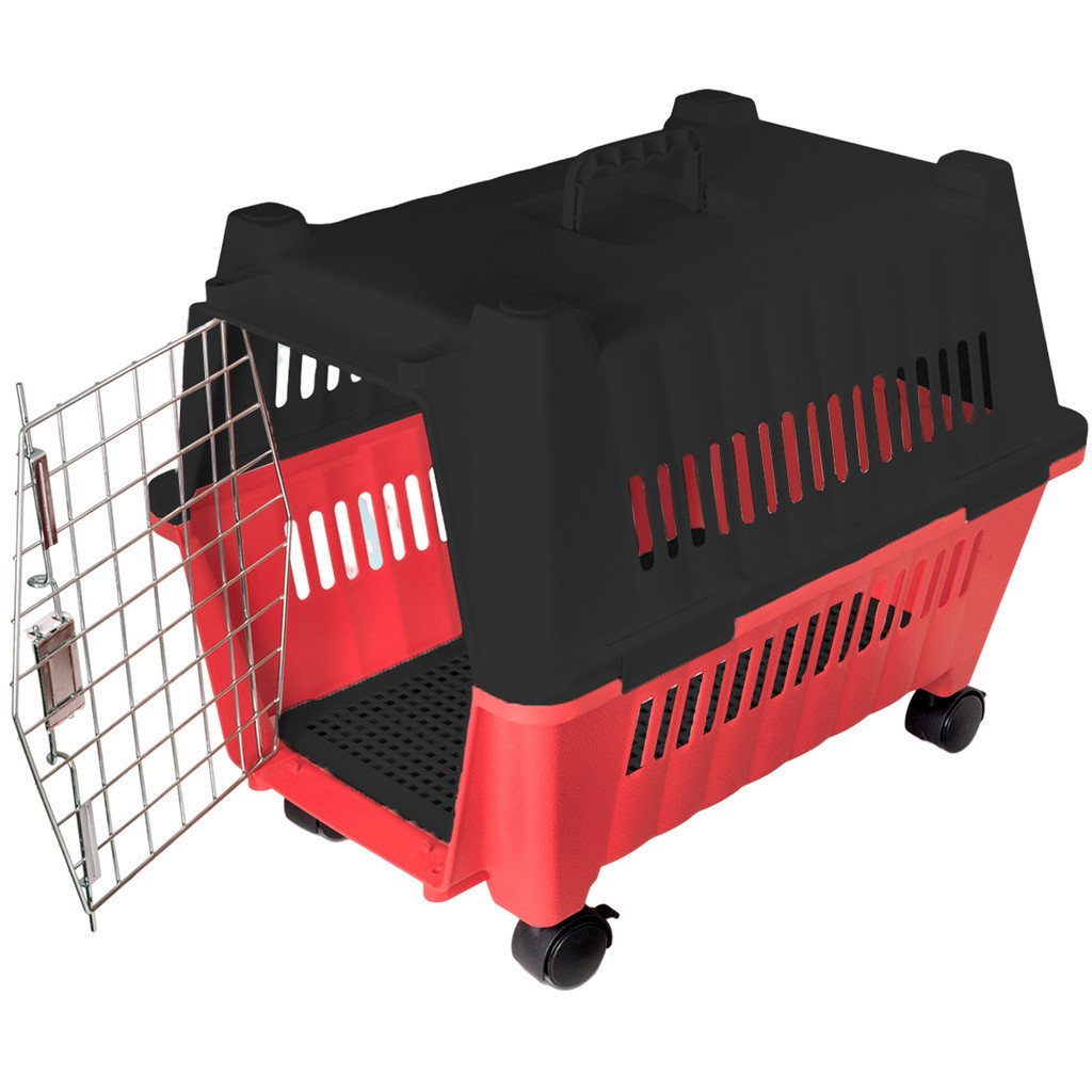 Caixa Transporte Premium N3 Porte Médio Tapete Pote Roda Trava Cachorro Cães Plástico Lig Brin