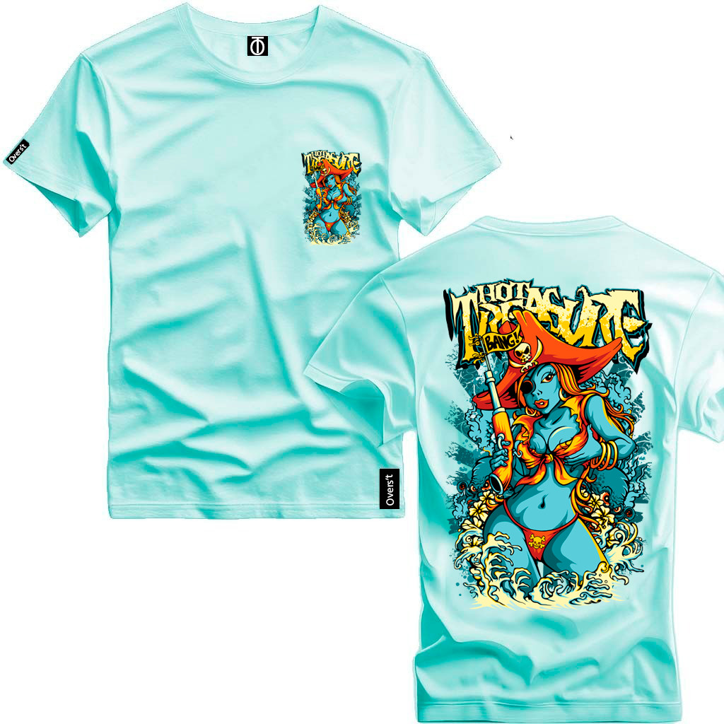Camiseta Básica Masculina Estampa Realista Mulher Marinheira Bang Espada 100% Algodão Premium