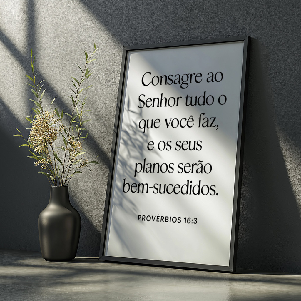 Quadro Decorativo Consagre Ao Senhor Fundo Branco Bíblia Versículo Cristão Fé Motivacional Quarto