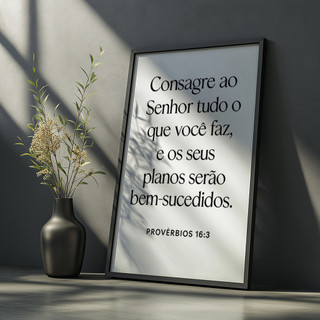 Quadro Decorativo Consagre Ao Senhor Fundo Branco Bíblia Versículo Cristão Fé Motivaciona…