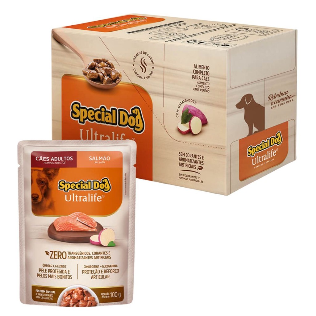 Caixa 12 Sachê Special Dog Ultralife Adultos Sabor Salmão - 100g em Oferta na Shopee