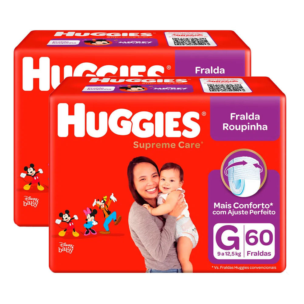 Kit de Fraldas Roupinha Huggies Supreme Care Tamanho G Pacote Hiper 120 Unidades - Mom & Baby