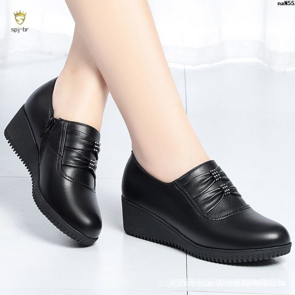 Sapatos Femininos De Couro Flexíveis E Confortáveis Com Salto Médio UBMM