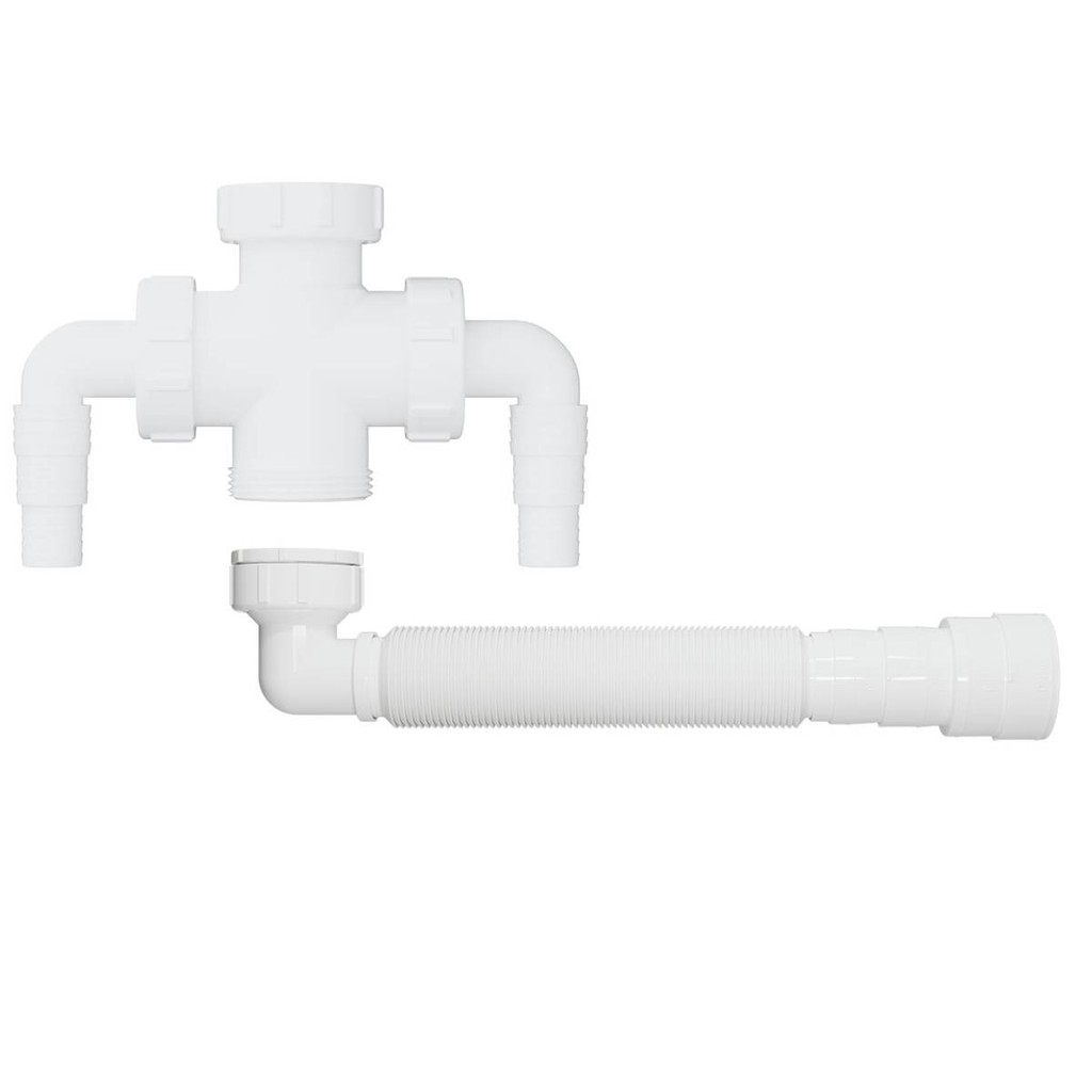 KIT CONEXÃO CRUZETA DUPLA e SIFÃO EXTENSIVO COM JOELHO CURVA 90º BRANCO