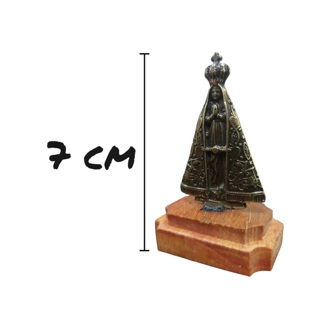 Imagem Nossa Senhora Aparecida de Metal Dourado Ouro Velho Proteção Carro Caminhão Estantes 7cm