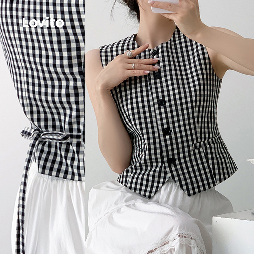 (New) Lovito Top Elegante de Primavera/verão Preto e Branco para Mulheres L144AD150 em Oferta na Shopee