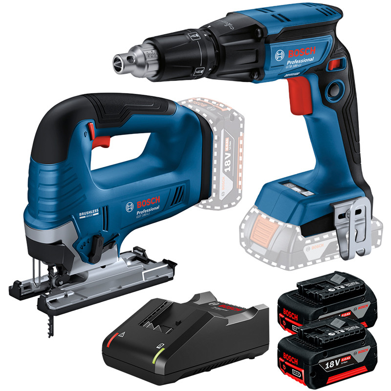Kit Parafusadeira para Drywall GTB 185-LI + Serra Tico-Tico GST 185-LI + 2 Bateria 4Ah + Carregador Rápido Bosch