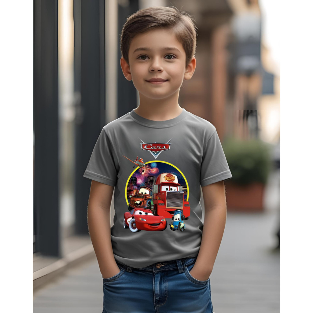 Camiseta infantil masculina carros personagens menino estampa divertida algodão confortável
