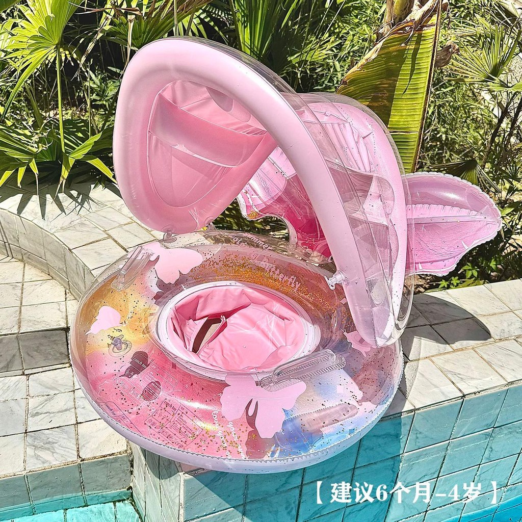 Bóia Para Bebê Estilo Bote Com Cobertura Guardasol  Assento Fralda Inflável