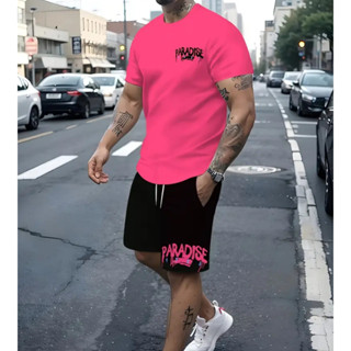 Conjunto Casual Shorts Moletom Camiseta Algodão PARADISE em Oferta na Shopee