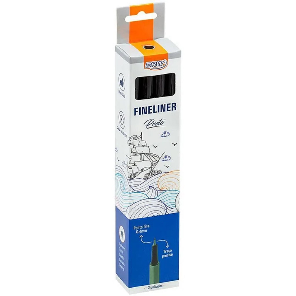 CANETA HIDROGRÁFICA PONTA FINA 0.4mm FINELINER PRETO BRW - CX C/12un
