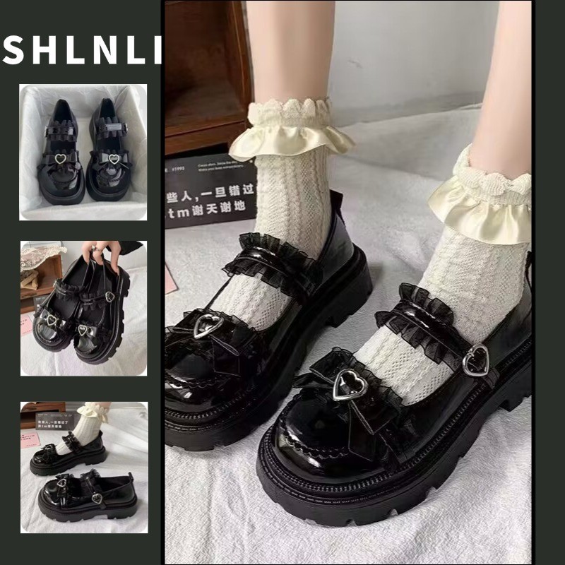 Japonês Doce Couro Do Plutônio Sapatos De Sola Grossa Para Mulheres Primavera Outono Versátil Lolita Arco JK Uniforme
