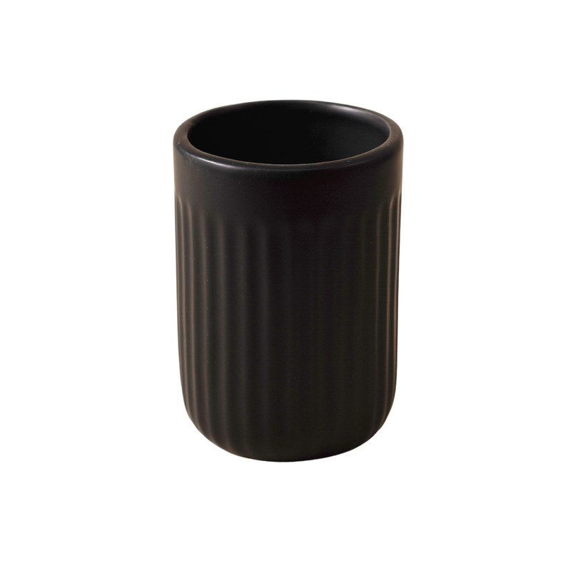 Porta Objetos e Escovas em Cerâmica Canelado com Bambu Preto - Oikos