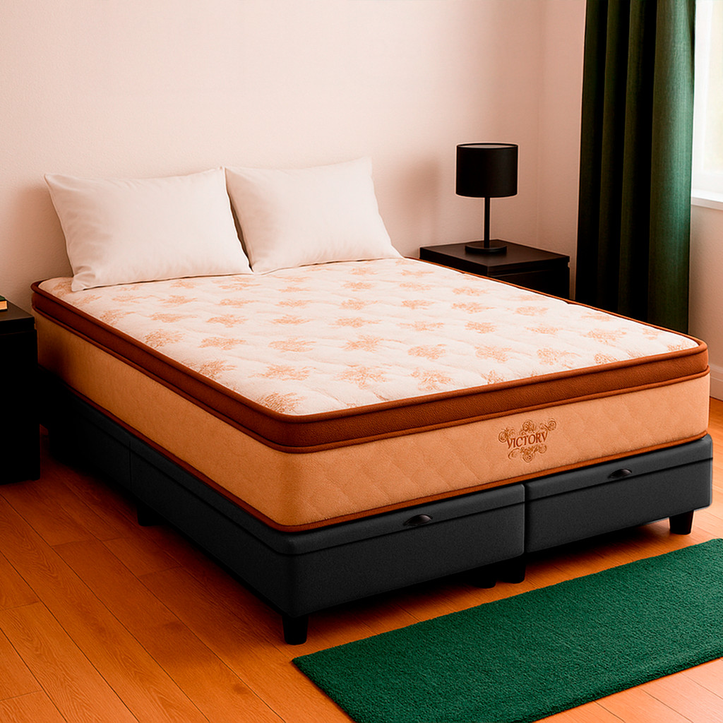 Cama Box Baú Queen Cinza e Colchão Four Season Molas Vstore