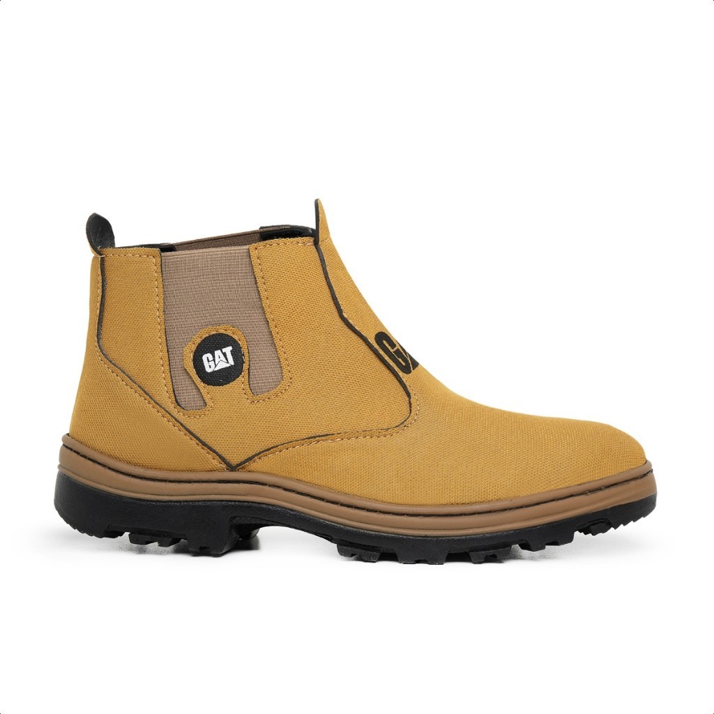 Bota Masculina Couro Sintético Com Elástico Calce Fácil Botina Trabalho Dia A Dia Sintético Lona