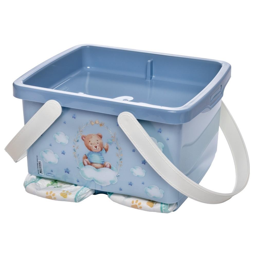 Caixa Porta Fraldas Enxoval Trocador Urso Azul Plasútil em Oferta na Shopee