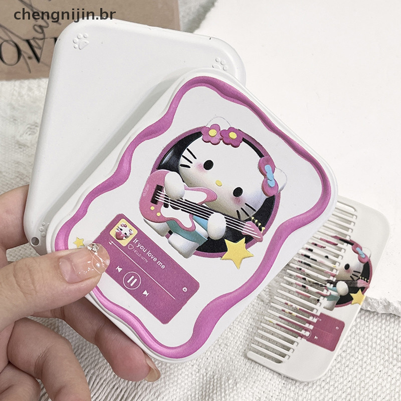 chengnijin Sanrio Hello Kitty Mini Espelho De Maquiagem Dobrável Com Pente Portátil Fofo Para Mulheres BR