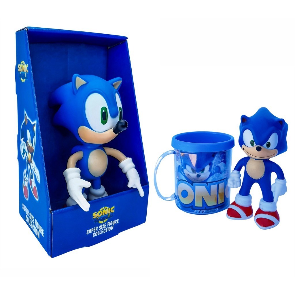 Bonecos Grandes Sonic 25cm + Boneco 16cm + Caneca Personaliz