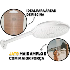 Ducha GranDucha 8 Pol Chuveiro Para Área Externa Praia Piscina Formato Oval Jato Forte Branco Tigre