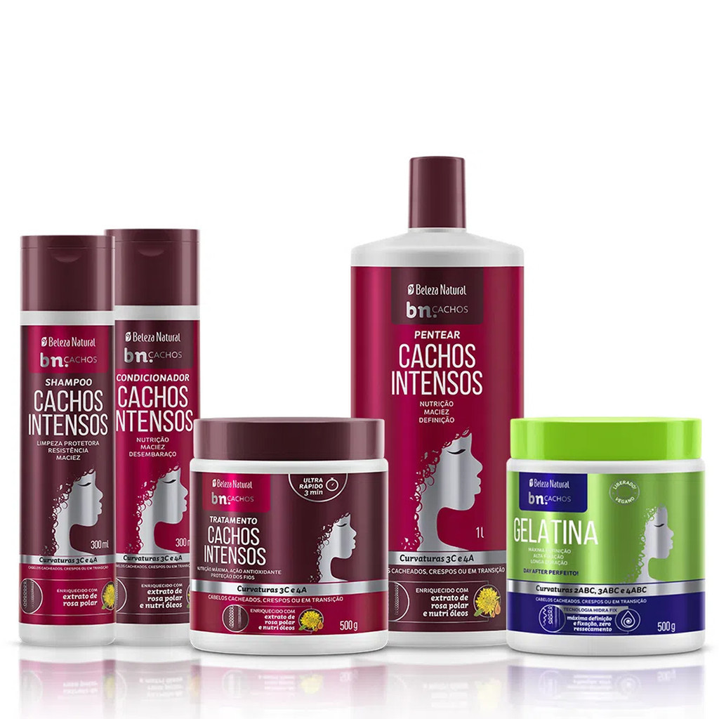 Kit Beleza Natural Cachos Intensos + Gelatina Capilar para Cachos 500g – Beleza Natural em Oferta na Shopee