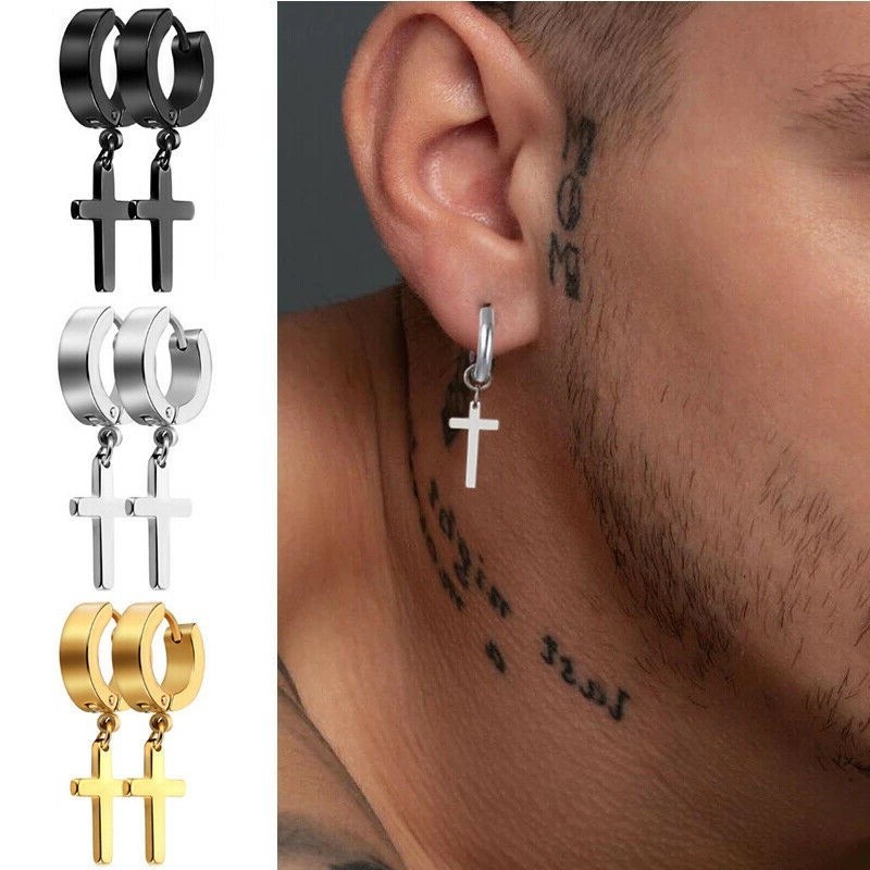 Brincos De Aço Inoxidável 2pc Homens Cruzam Estrelas Punk Dangle Góticos Mulher Cruzar Orelha Huggies Pingente Piercing Jewelry