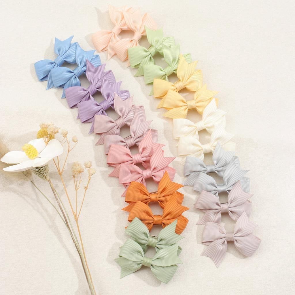 Conjunto de 24pcs Acessórios de Cabelo Decorativos para Meninas e Bebês com Clipes Grosgrain Sólido e Laço de Fita