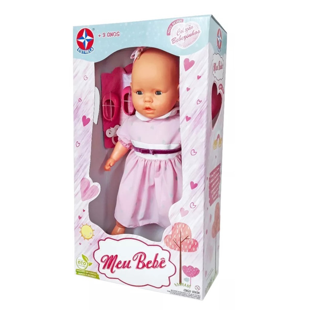 Boneca Meu Bebê Vestido Rosa Coração Bebezinho Estrela