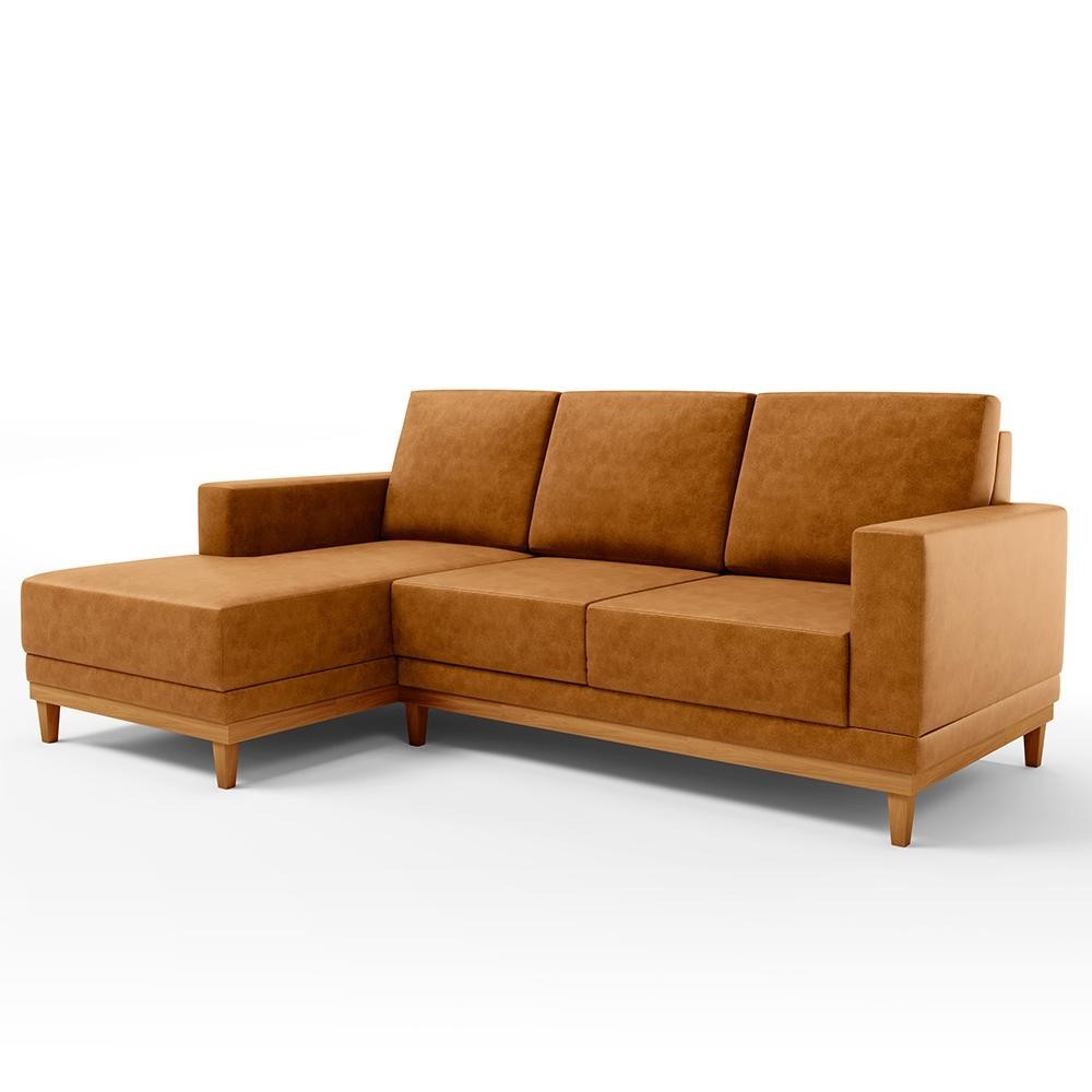 Sofá 3 Lugares 200cm Living Com Chaise Esquerdo Kayrós D05 Sintético Whisky - Mpozenato em Oferta na Shopee