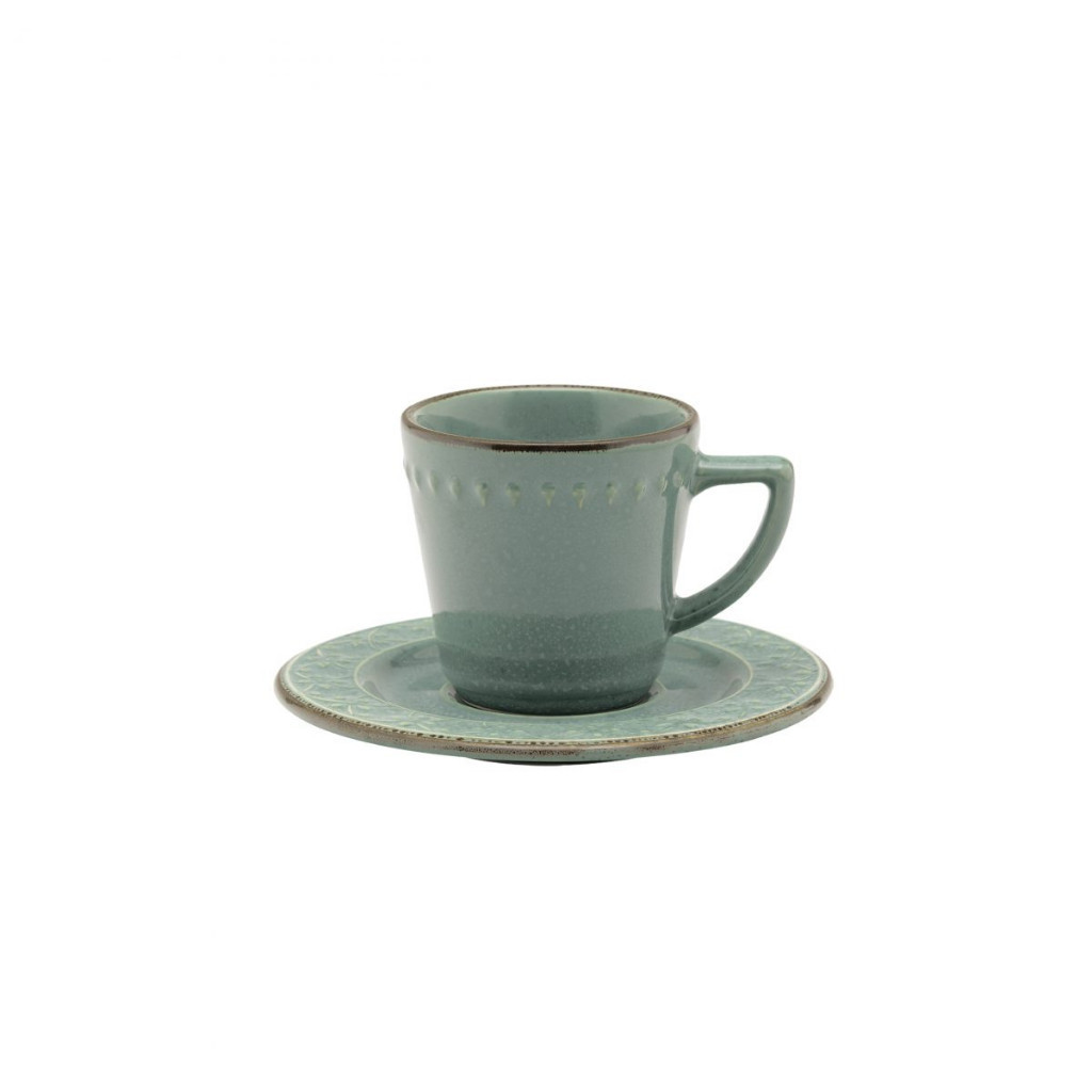 Xícara de Chá com Pires 220ml Mendi Malaquita Cerâmica Oxford Sofisticado para Chá Café E Mesa Posta