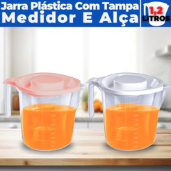 Jarra de Suco Água Refri Tampa Alça Medidas Plástico 1,2 L