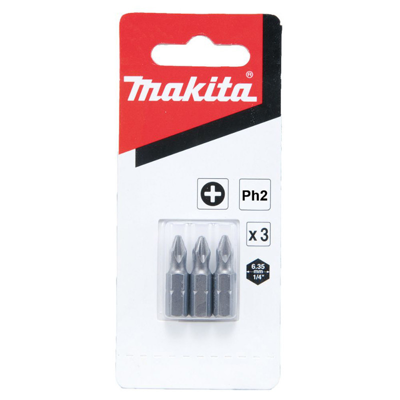 Pacote C/ 3 Pcs Bits Phillips 25mm PH2 Curto Makita B-23466