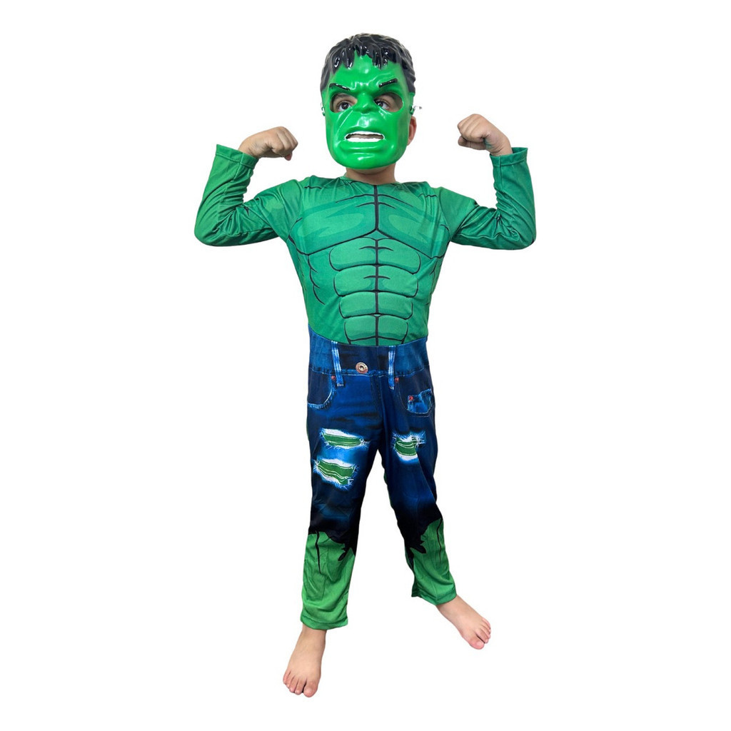 Fantasia Infantil Longa Hulk Com Enchimento Com Máscara DE PLASTICO identica ao personagem