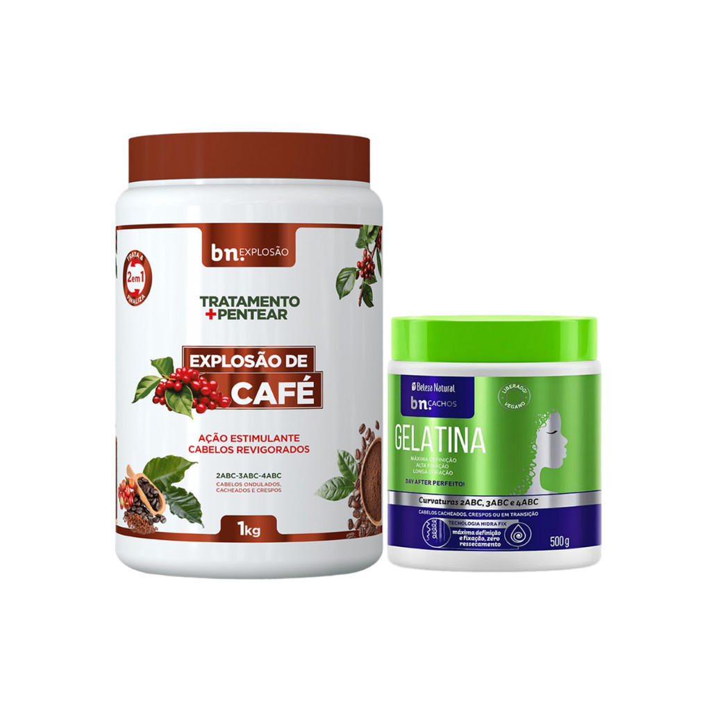 Creme de Pentear e Tratamento Explosão de Café + Gelatina 500g Beleza Natural em Oferta na Shopee